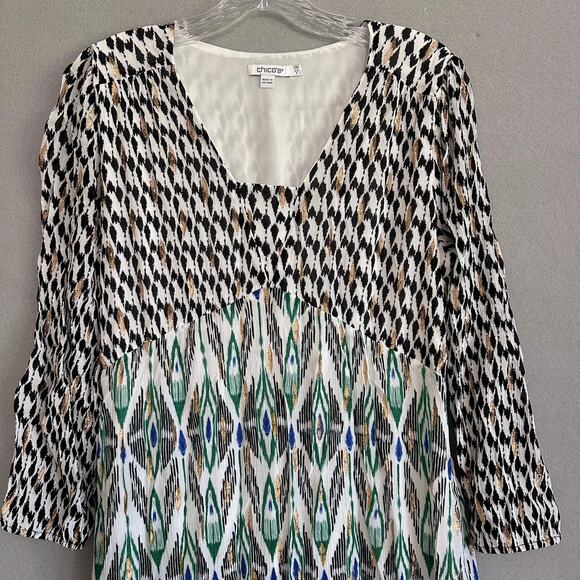 Chicos Ikat Tiered Hem Clip Ikat Maxi Dress Chicos Sz 00 US 2 40th Anniversary - Picture 5 of 14